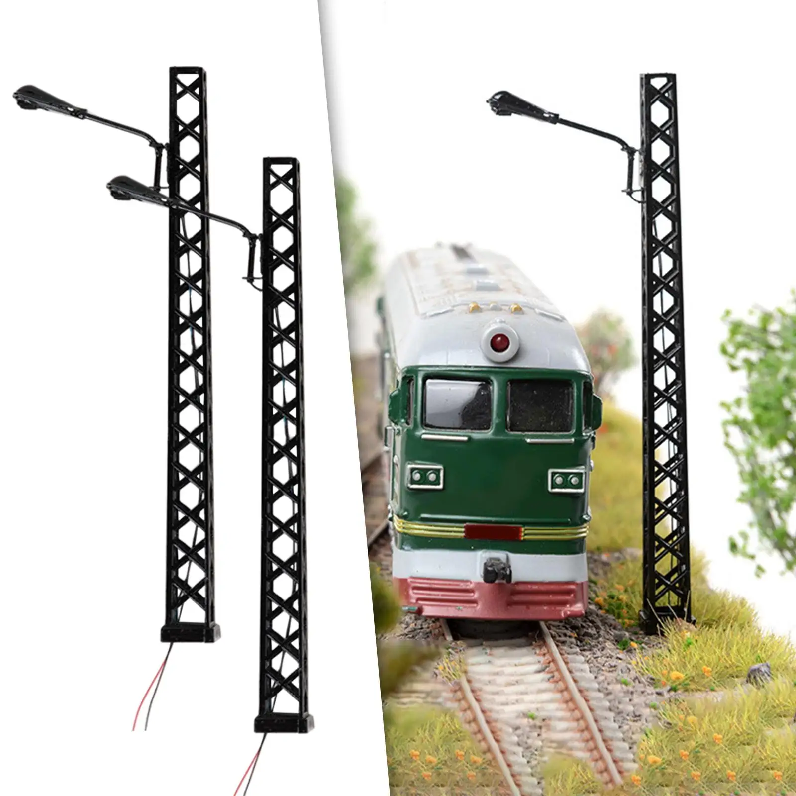 2 Stück 1:87 Gittermast Licht Dekor Mini Zubehör Gebäude Straßenlaterne Laternenpfahl Landschaft Tischmodell Eisenbahn LED