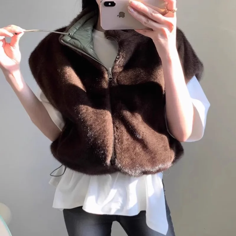 Thick Vests Women Korean Winter Retro Western-style Double-sided Loose Casual Versatile Mink Fur Vest Warm Outwear Fashion Coats