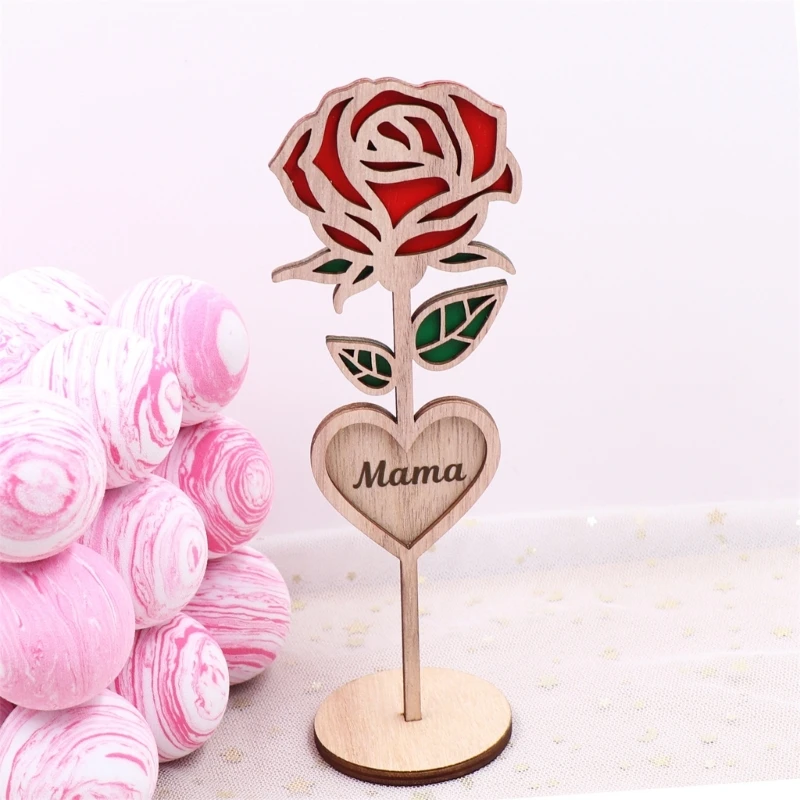 Decorazioni rose Ornamento a forma fiore in legno Regalo gioielli fatti a mano per mamma 45BE