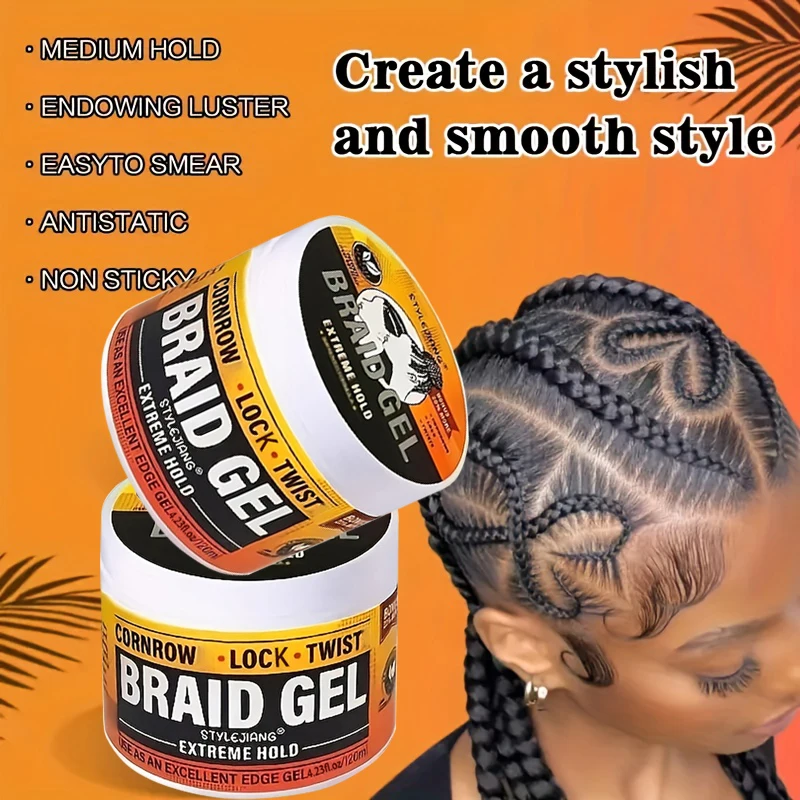 Braid Gel For Braiding Styling. Strong Hold, Non-greasy Formula. Works For Cornrows, Twists, Locs. Helps Grip Hair Braiding