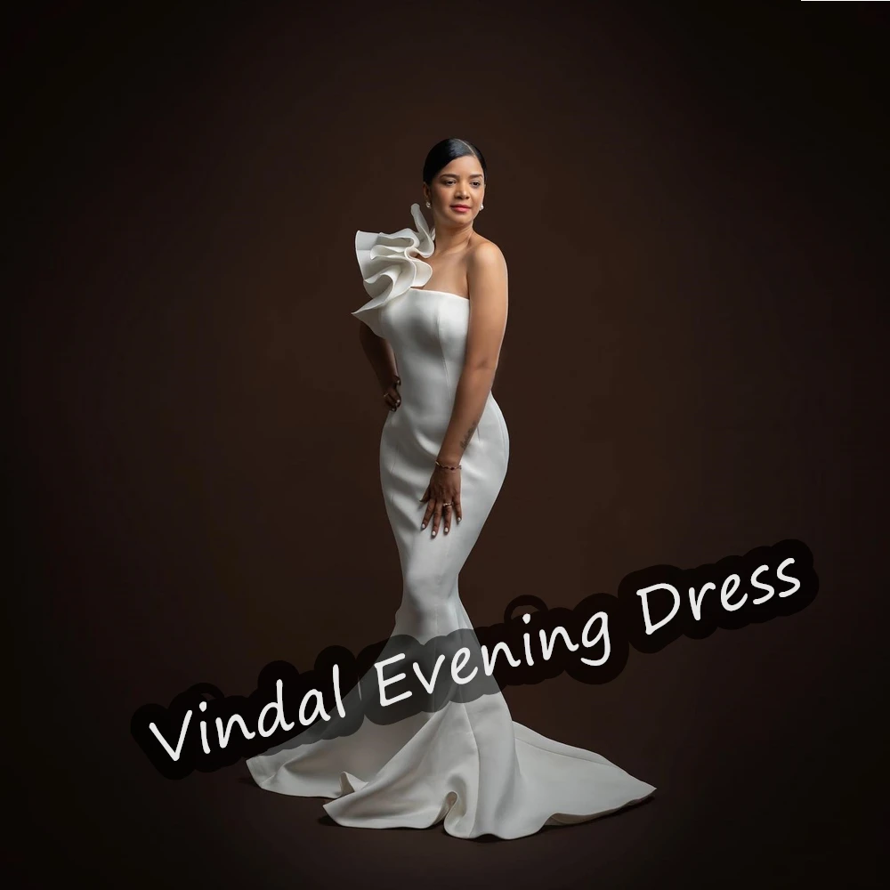 

Vindal Evening Dress One-shoulder Mermaid Floor Length Elegant Built-in Bra Satin Saudi Arabia Long Sleeves For Woman 2024