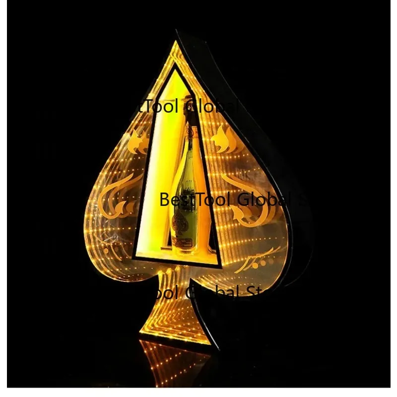 Infinity Mirror Light Effect Bottle Display for Night Club Bar or Party VIP Service Ace Spade for Champagne Bottle Presenter