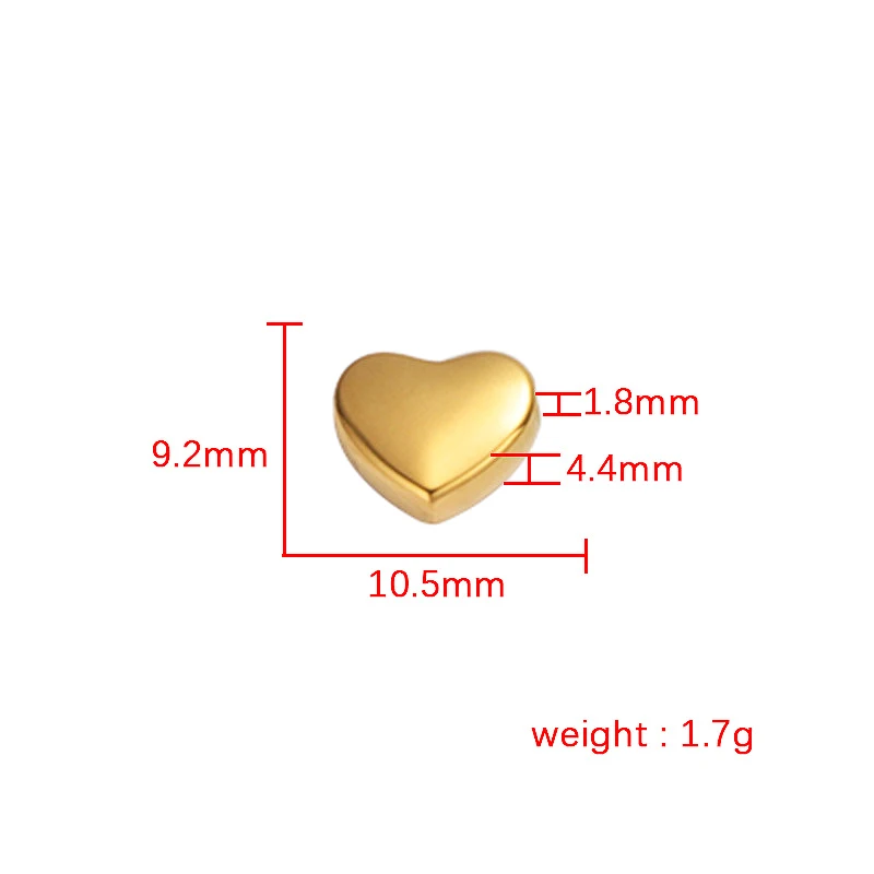 5pcs Bright Finish Stainless Steel Cute Heart Beads Gold Color Bracelets Spacers Bead Necklaces Pendants DIY Jewelry Findings