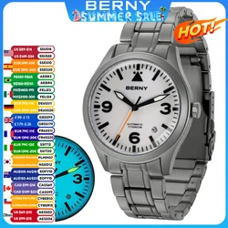 BERNY Pilot Orologio da polso meccanico da uomo in titanio con rivestimento in zaffiro AR Cena luminosa 10Bar Orologio sportivo Orologi da aviazione in titanio