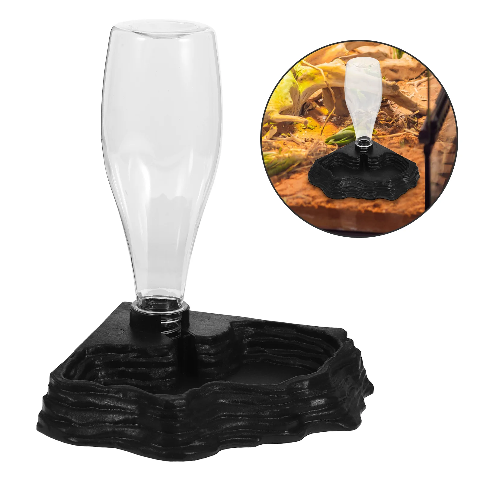 Plastic Reptile Water Feeder Creative Drinking Fountain Pet Supplies for Tortoises Lizard (Black) reptile feeder