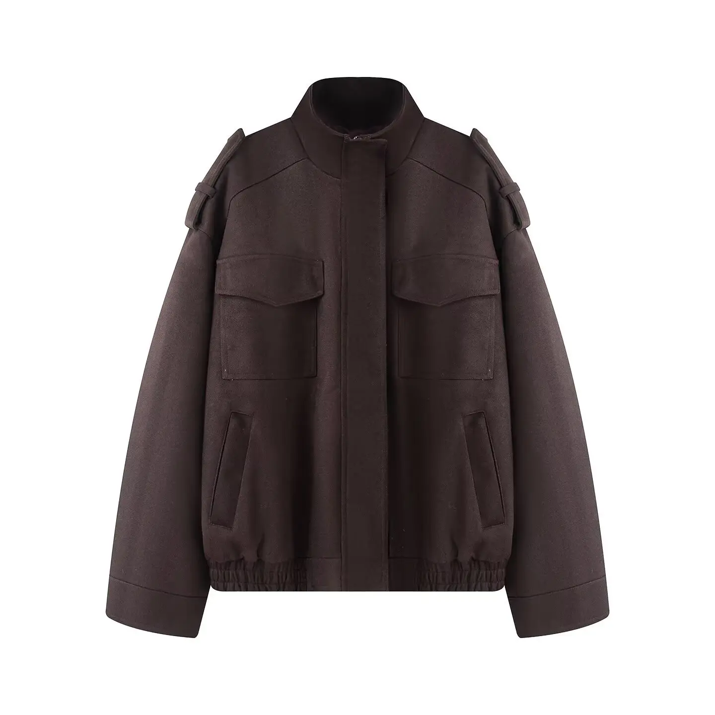 

YJKDYK Autumn Women's Suede Texture Jacket Stand Collar Multi Pockets Loose Outwear For Female Motorcycle Versatile Lady's Coat