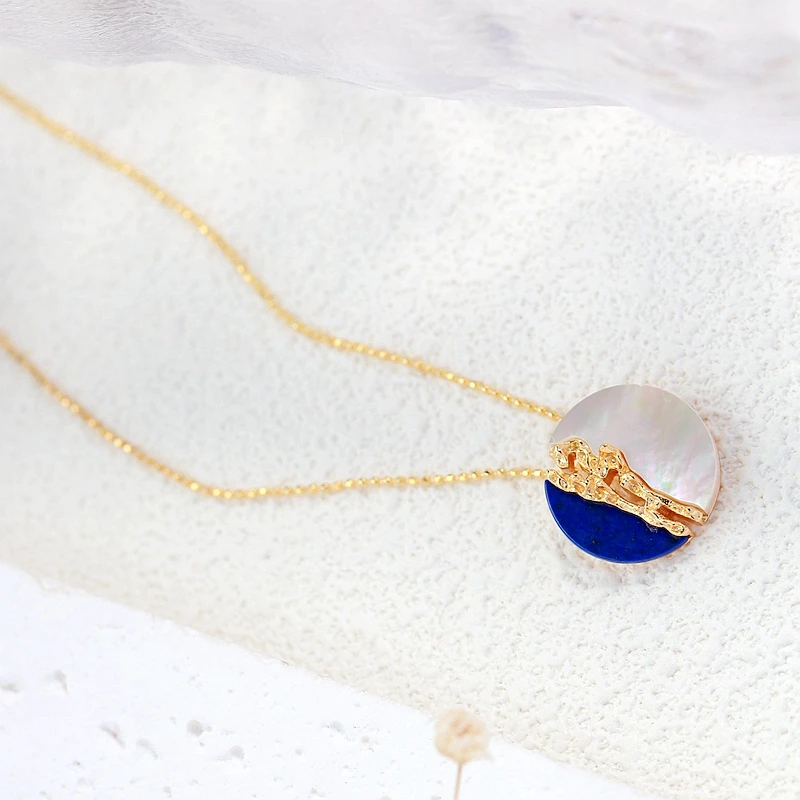 

Authentic 925 Sterling Silver Pendant Inlaid Natural Pearl Shellfish Lapis 18K Gold Plated Pendant Fashion Lady Jewelry Gift