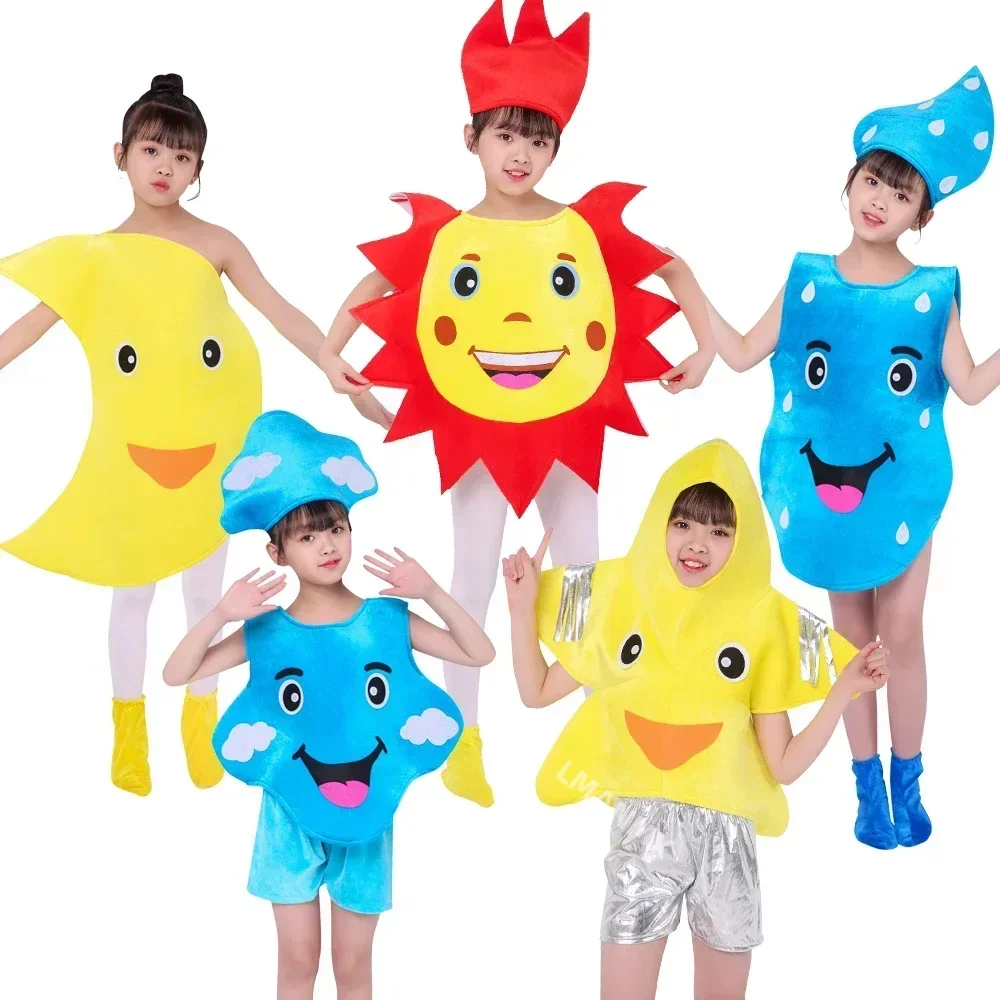 Costume de Dessin Animé Soleil/Lune/Étoile/Nuage/Goutte de Pluie pour Garçon et Fille, pour Performance sur Scène et Activités à Thème de Jeux de Rôle