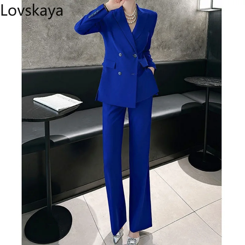 

Temperament style micro La suit pants two-piece set for autumn and winter slimming blue suit set