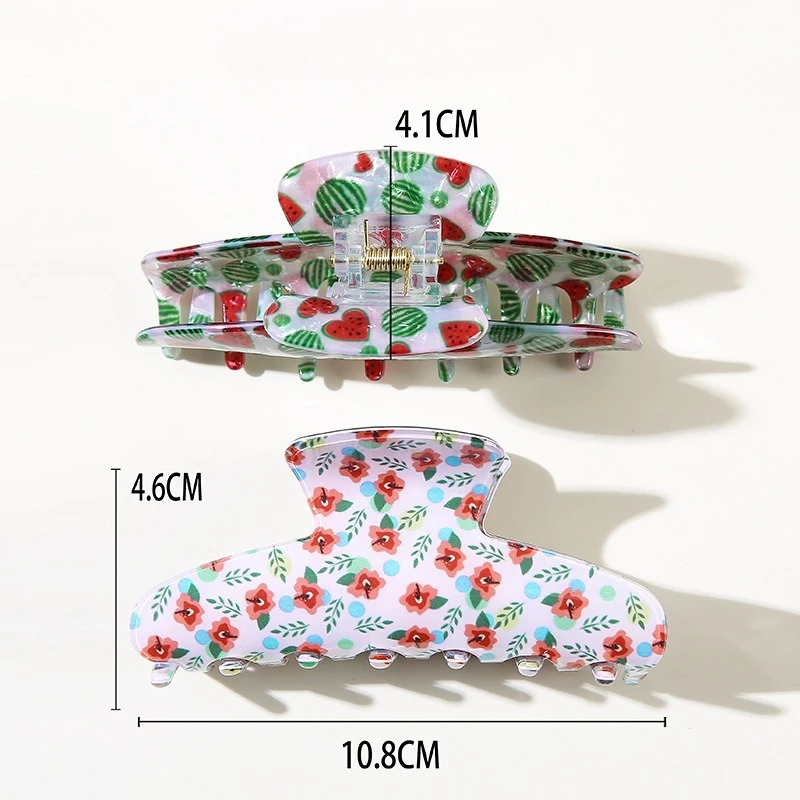 Hanger Shaped Large Hair Claw With Heart Cherry Floral Pattern, Cherry Bow Shark Clip, Lovely Accessory For Women Updo Hairstyle