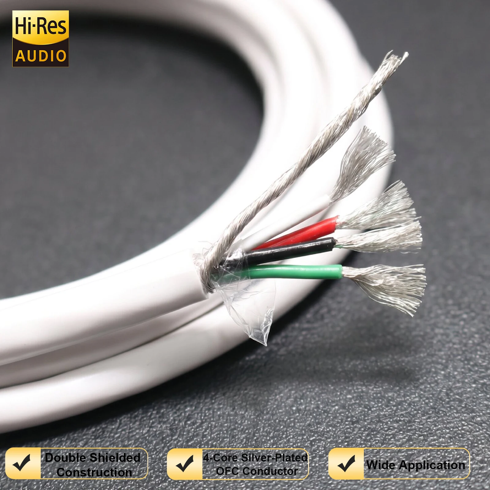 Bulk Audio Interconnect Cable - PTFE Insulated, Silver-Plated 99.99% OFC Pure Copper Conductor with Shielding for DIY Signal