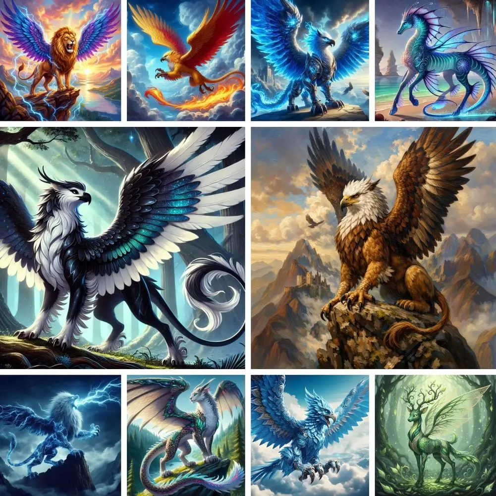 Large Size Standard DIY Diamond Painting Kit Mythical Creatures Griffin Phoenix Hippocampus Hot Sale Gift for Fantasy Game Fan