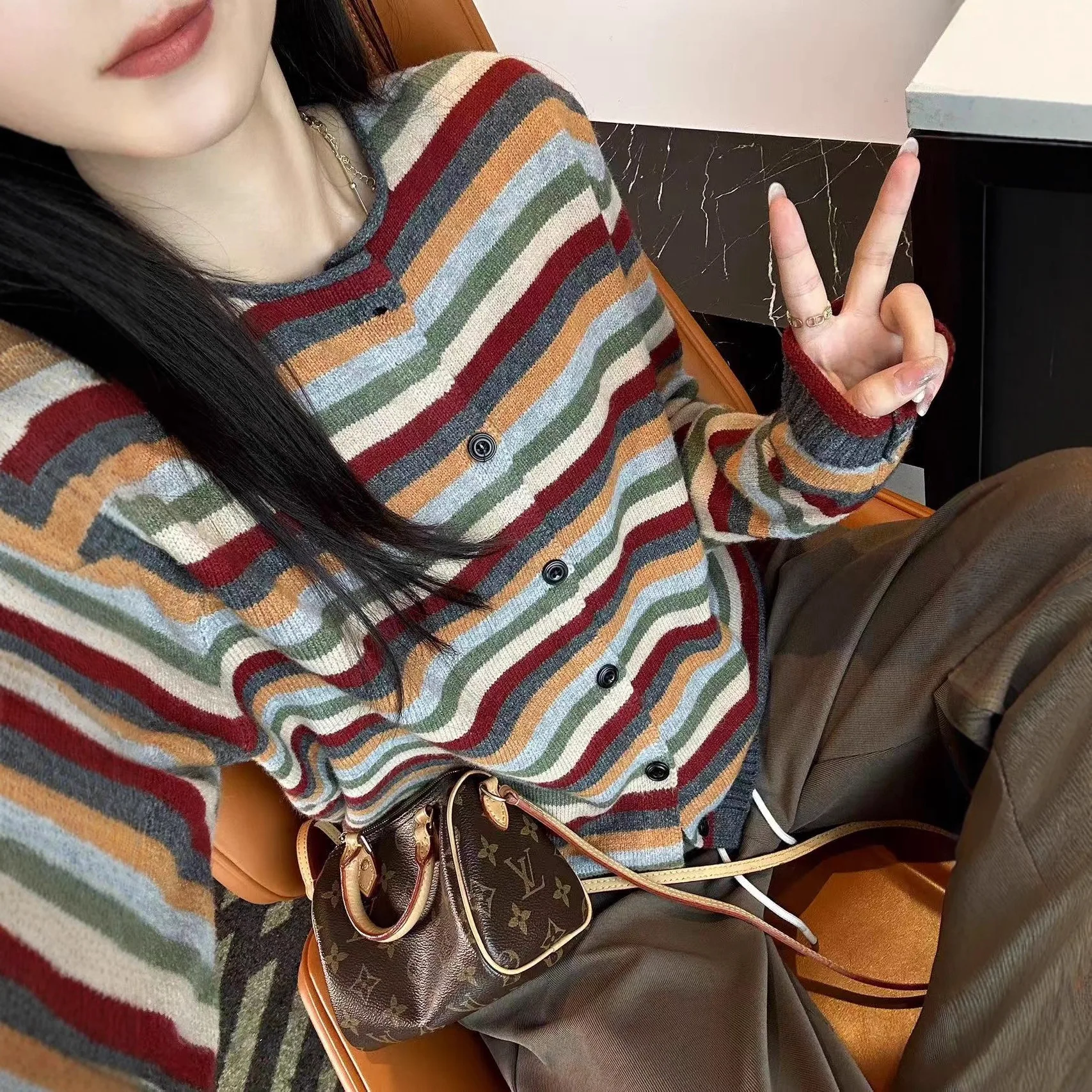 Classic Never out of Style Color Block Striped Knitted Open Cardigan Women's Soft Elegant Versatile Outerwear Top