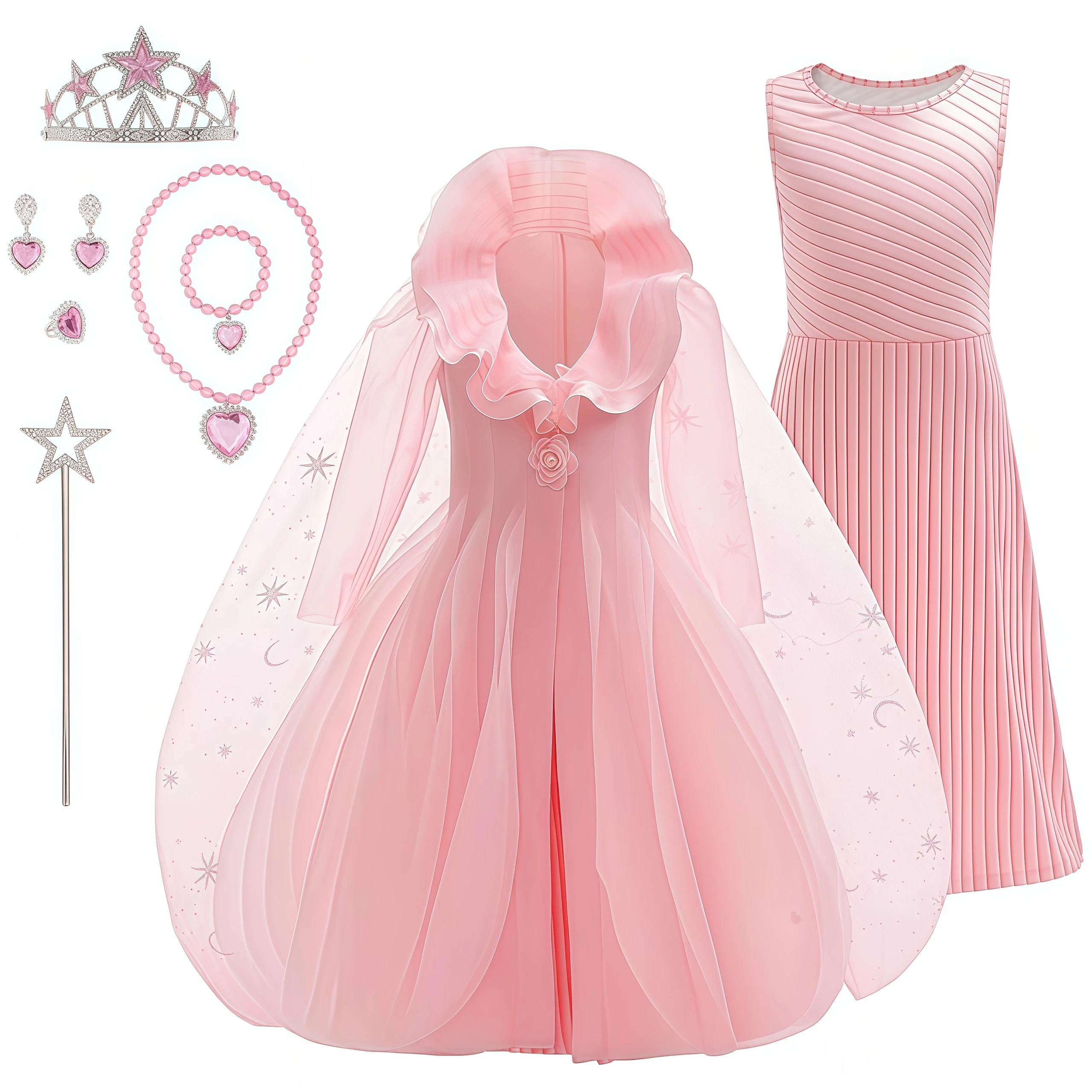 New Movie Witch Costume Girls Glinda Costume Dress Kids Wicked Cosplay Dress Up Outfits For Girl Birthday Party Halloween 4-10Y
