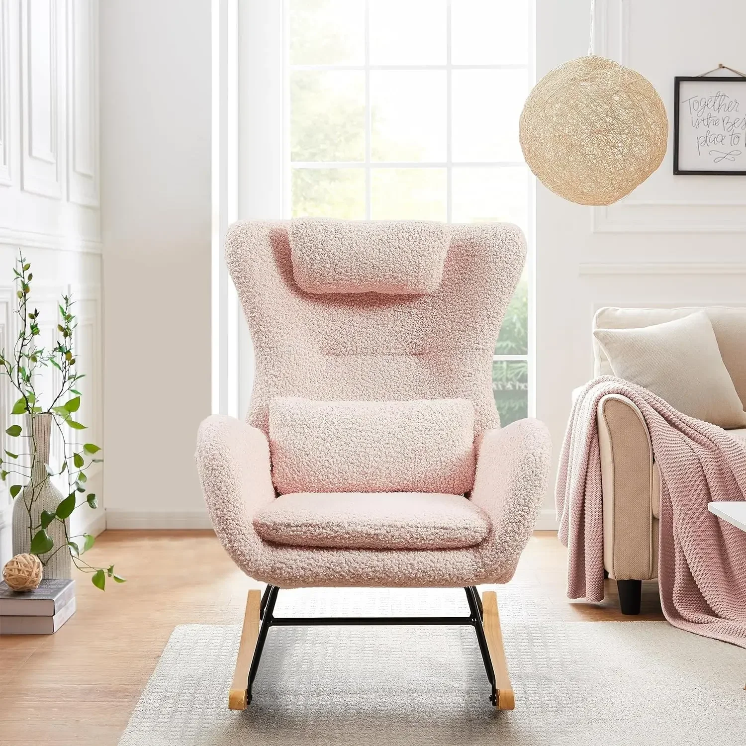 LUSPAZ Small Rocking Chair Nursery, Modern Rocker Chair with High Backrest, Comfy Accent Glider Chair with Headrest