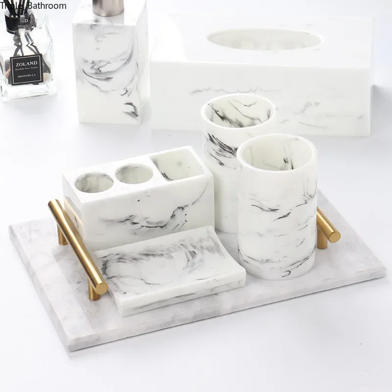 1pc Creative Marble Pattern Resin Multifunction Electric Toothbrush Rack Toothpaste Holder Bathroom Cleaning Brush Storage Box