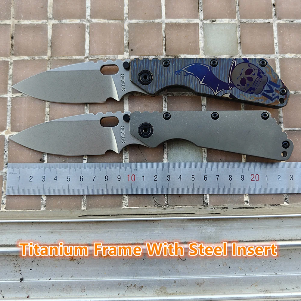 SMF Strider Titanium Handle Frame With Steel insert Copper Washer AUS10 Drop Blade Camping Hunting EDC Tool JUFULE Folding Knife