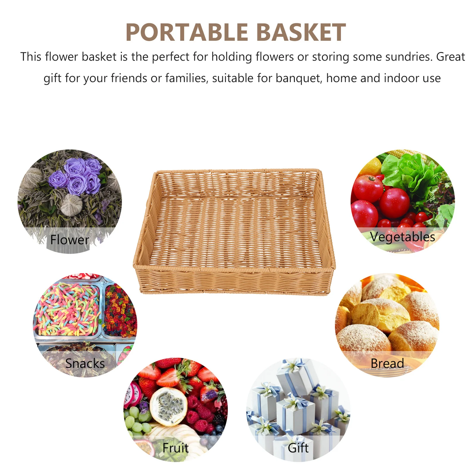 

Small Storage Baskets Brown Square Container Multi-function Household Fruit Basket Decorative Woven Bread Display Sturdy