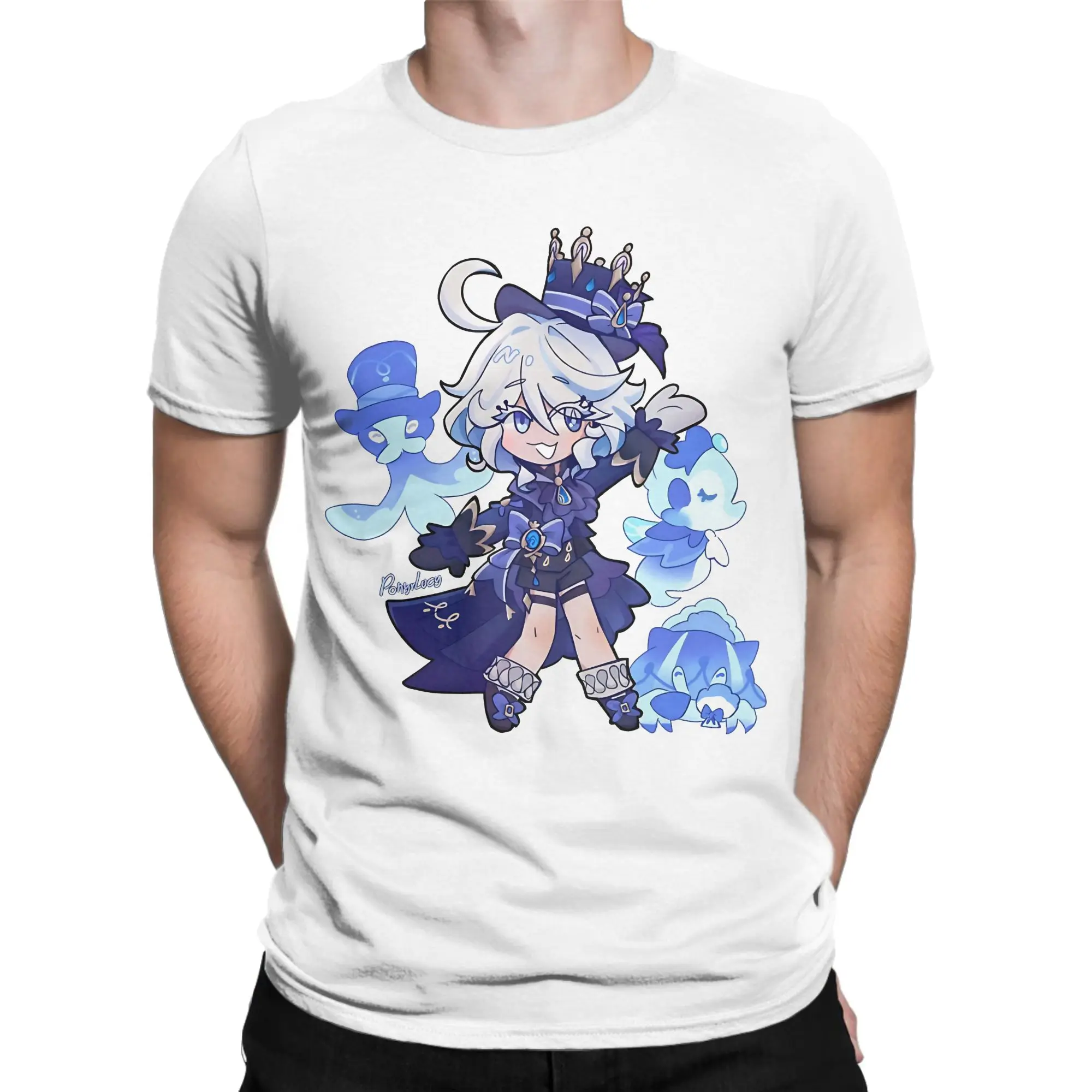 Leisure Furina T-Shirts for Men Women Round Neck 100% Cotton T Shirts Genshin Impact Game Tee Shirt Plus Size Clothing