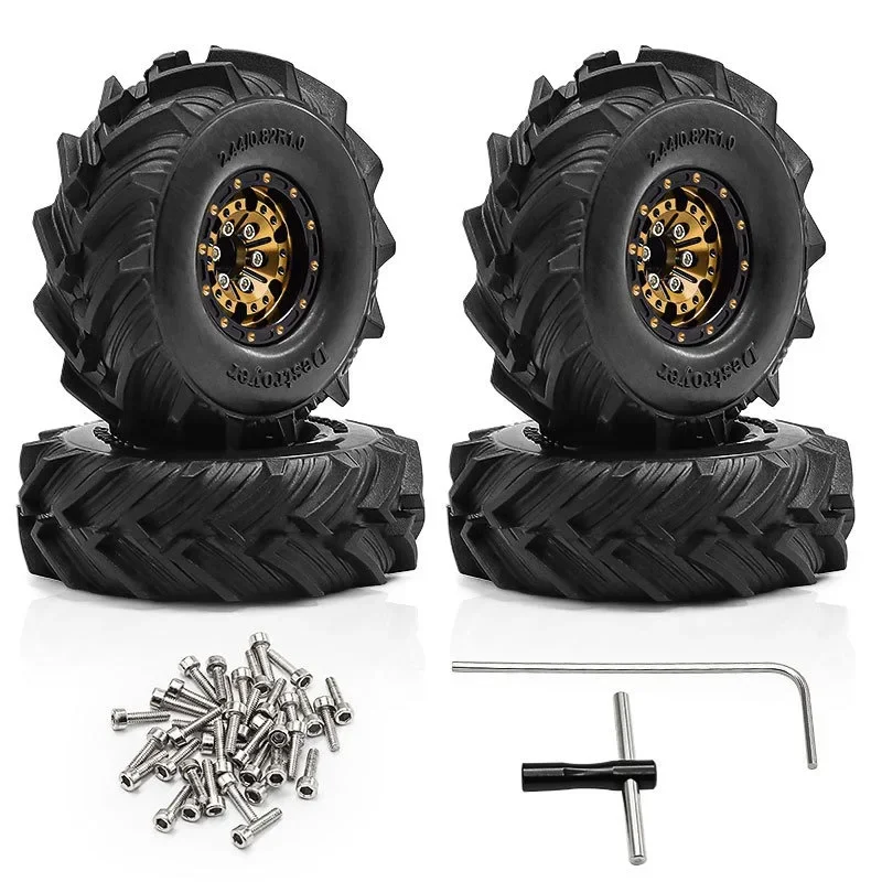 

4pcs OD 62mm 1.0" Metal Beadlock Wheel Tire Set For 1/18 RC Crawler Car TRX4M SCX24 Upgrade Parts Accessories