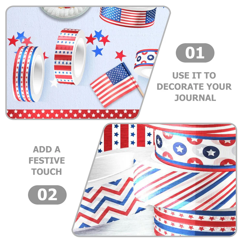 

12 Rolls National Day Tape Scrapbooking Independence Decor Festival Themed DIY Decoration Reusable Adhesive Sticker Safe