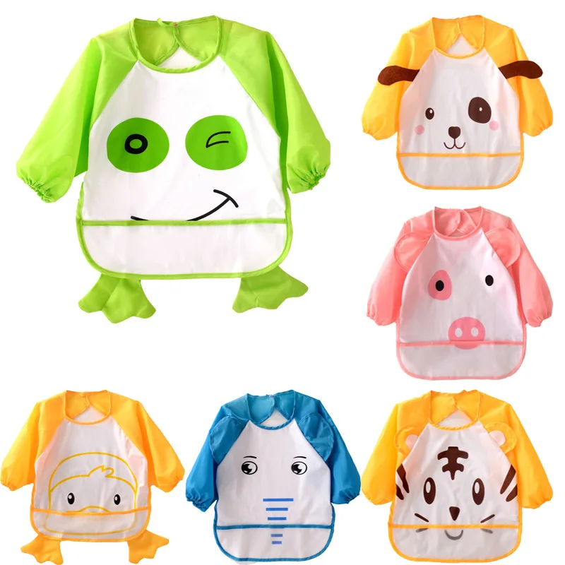 

Momlover Baby Bibs New Cute Children Baby Toddler Waterproof Long Sleeve Apron Pocket Smock Feeding Bib Apron for Kids 0-3 Years