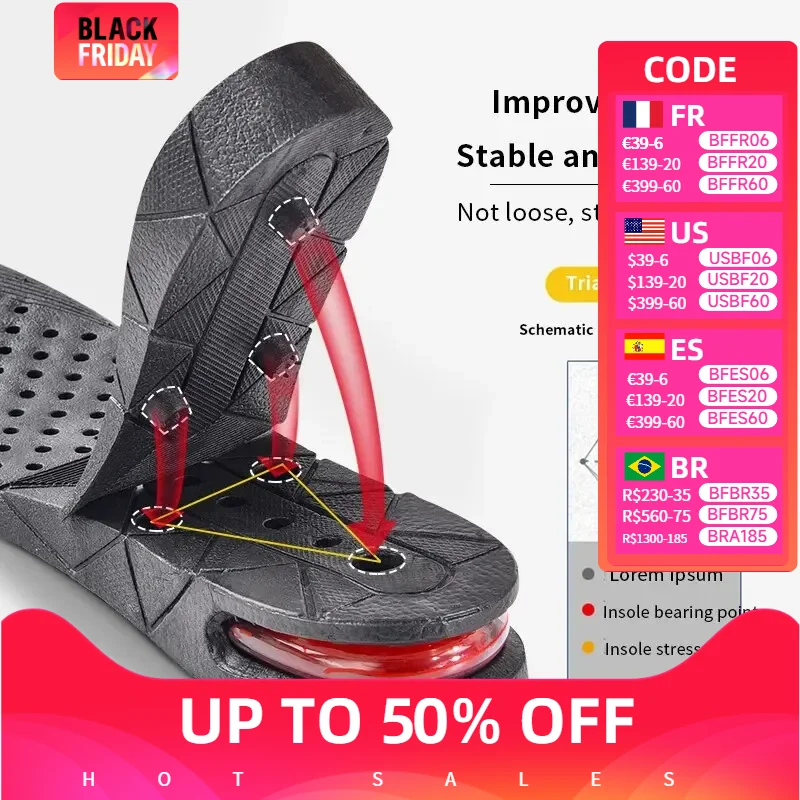 1Pair Invisible Height Increase Insole Cushion Height Adjustable Shoe Heel Insoles Insert Taller Support Absorbant Foot Care Pad