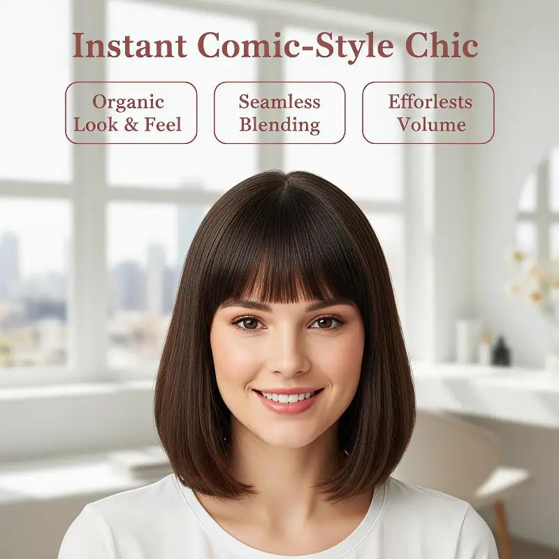 1Pcs Curved Bangs Human Hair Clip In French Bangs With Temple For Women Remy Hair Fringe With Temples Hairpieces For Daily Wear