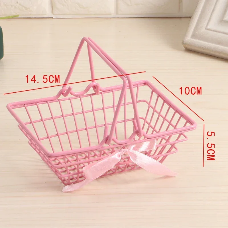 Pink Girl Mini Storage Basket Desktop Finishing Cosmetics Jewelry Storage Bowknot Mini Iron Desktop Cosmetic Makeup Storage Bask