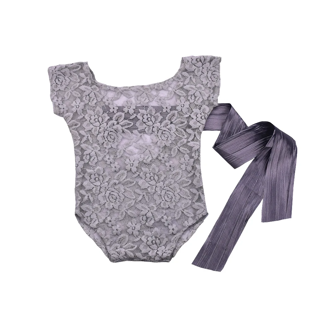 Neonatal Photography Clothing with Bow and Ribbon Thin Lace for Boys  Girls One Piece Jumpsuit Hundred Days Bud Silk Dress