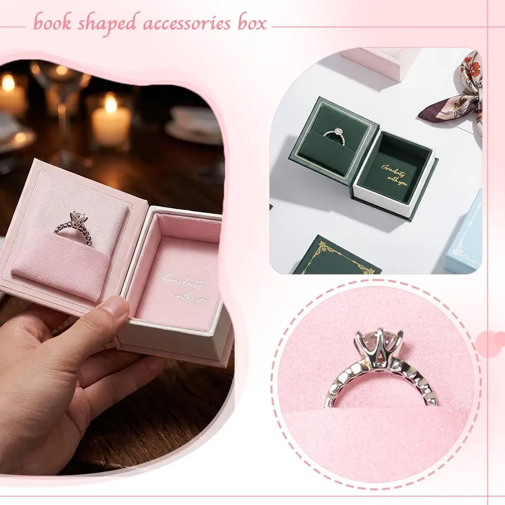 Vintage Book Style Jewelry Box, Portable Ring Holder for Wedding Proposal, Travel Box for Earrings, Magnetic Flocked Lining Box
