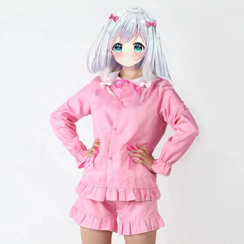 

aaa12 3New Anime Eromanga Cosplay Suits Izumi Sagiri Pink Pajamas Long Silver Wig Ero-Sensei Kawaii Girls Lolita Sleepwea