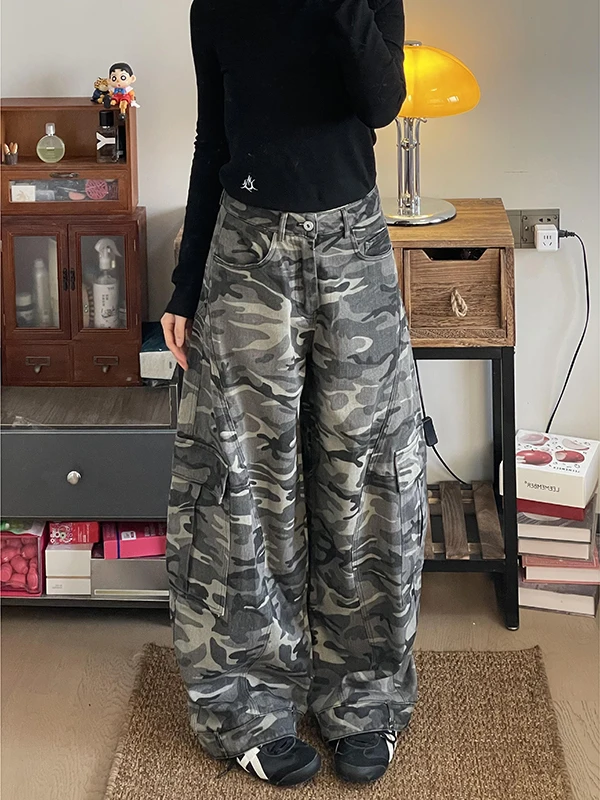 

High-End Camouflage Pants Men's Loose Straight Leg Casual Trousers Spring Autumn Large Size Drapey Sli Leisure Pants