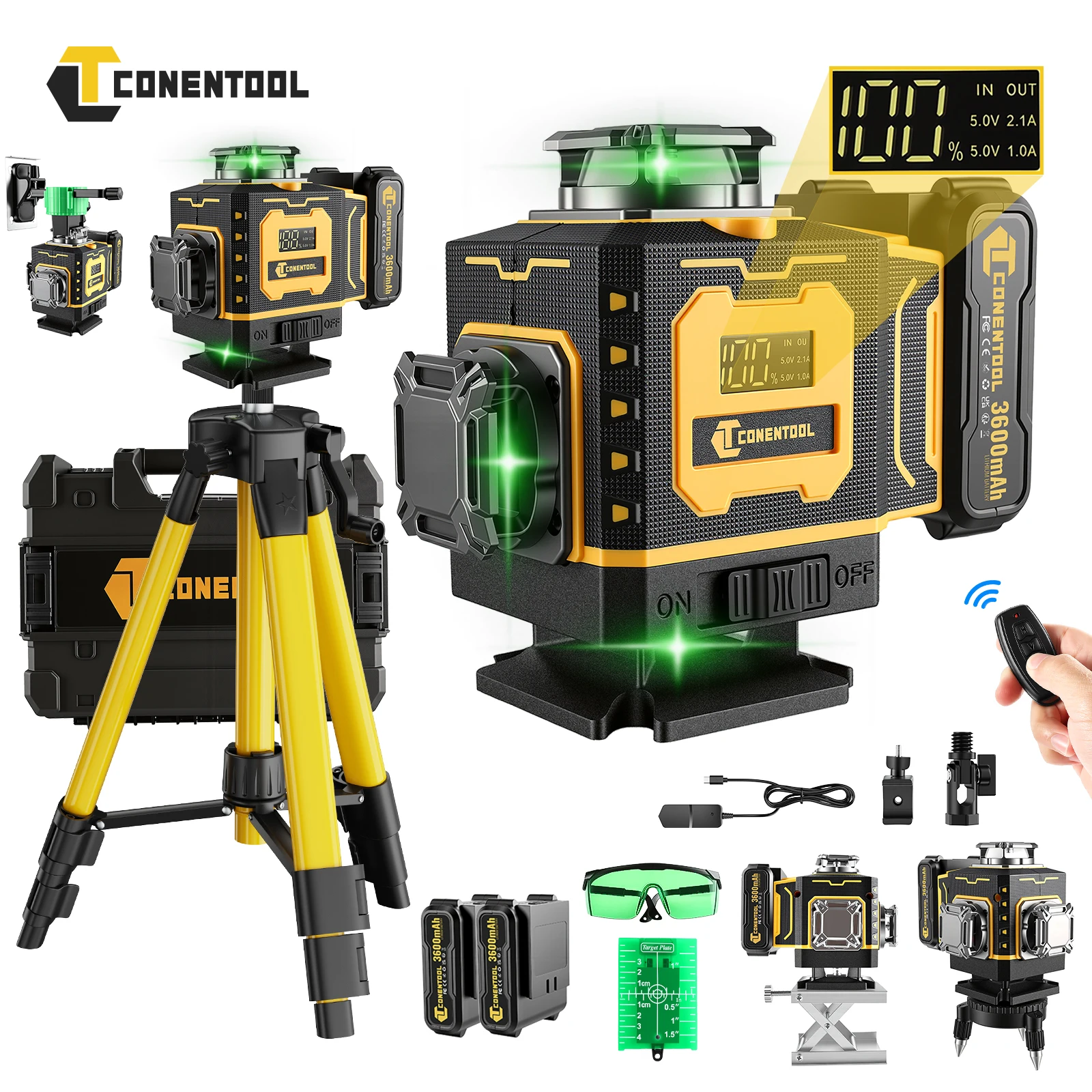 CONENTOOL niveau Laser professionnel 16 lignes avec trépied 1M et télécommande APP niveau Laser Vertical horizontal auto-nivelant