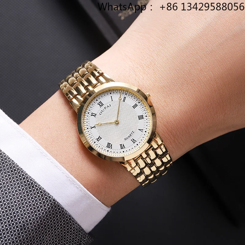 OUPAI 2025 New Arrival Old Fashion Roman Dial Ultra Thin Gold Business Wristwatch Quartz Elegant Waterproof Watch Man