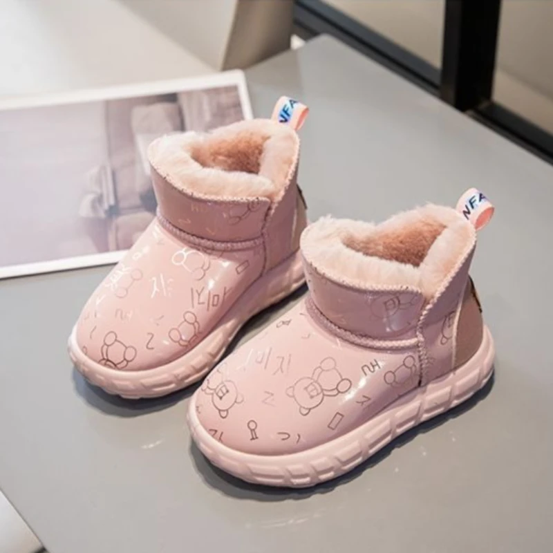Winter Kids Thermal Furry Snow Boots for Girls Fleece Lined Cotton Outdoor Boots Warm Baby Footwear with Non Slip Soles​