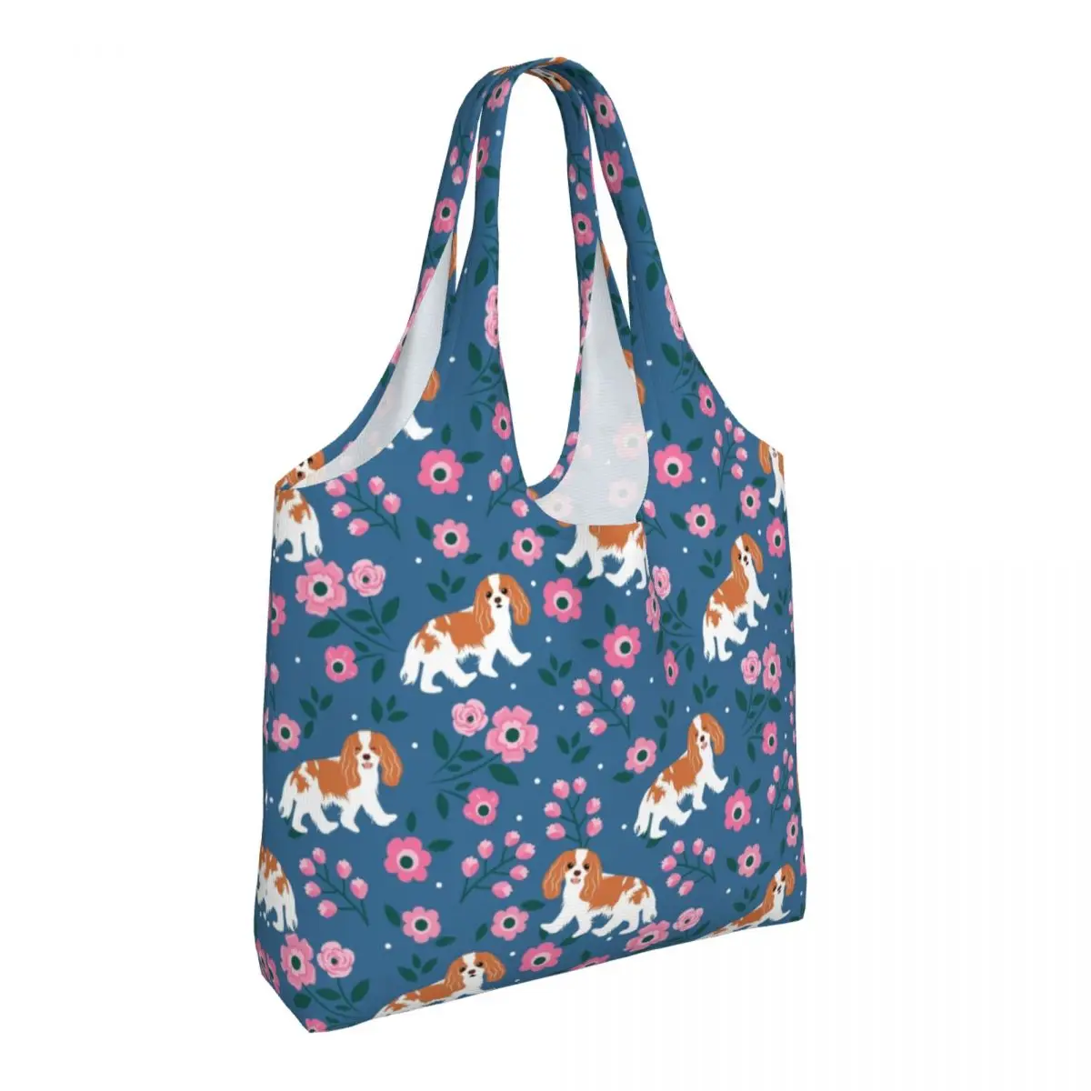 Custom Cavalier King Charles Spaniel In Garden Shopping Bag borsa a tracolla In tela borsa a tracolla portatile per cani da compagnia borse Shopper