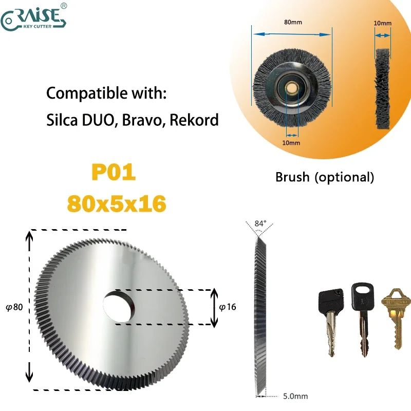 Milling Cutter P01 80x5x16 With Nylon Brush 80×10×10 Compatible with Silca DUO Bravo Rekord Key Cutting Machine Locksmith Tools