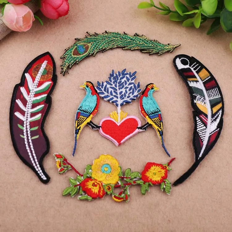 Embroidered Cloth Stickers Personalized DIY Mandarin Duck Feathers Flowers Hole Repair Clothing Patches