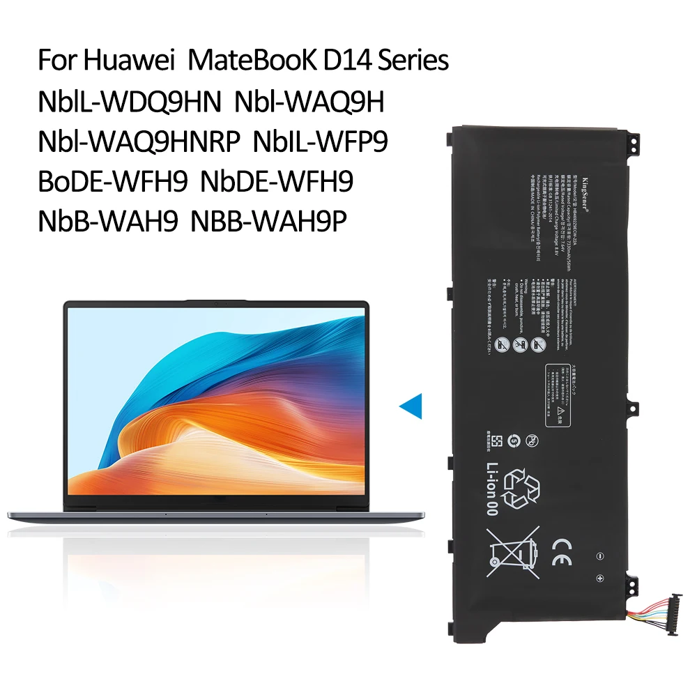 KingSener HB4692Z9ECW-22A Аккумулятор для ноутбука Huawei MateBook 14 2020/2021 KLVD-WFH9 MACHD-WFE9 серии 7,64 В 7330 мАч/56 Втч