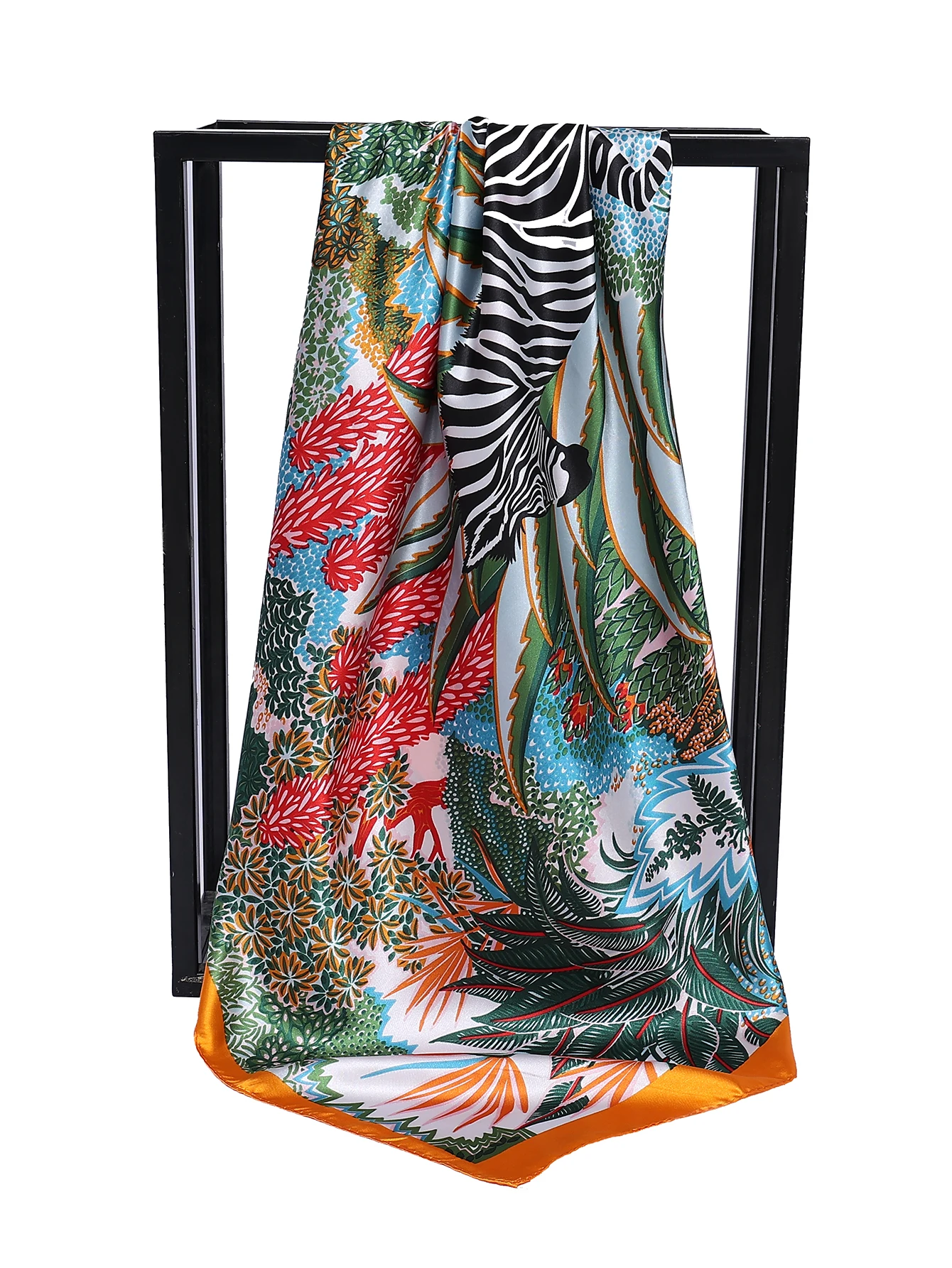 럭셔리 브랜드 스퀘어 실크 스카프 여성용 새틴 프린트 히잡 스카프 무슬림 파레오 반다나 여성용 숄 랩 헤드밴드 푸라르 90*90cm