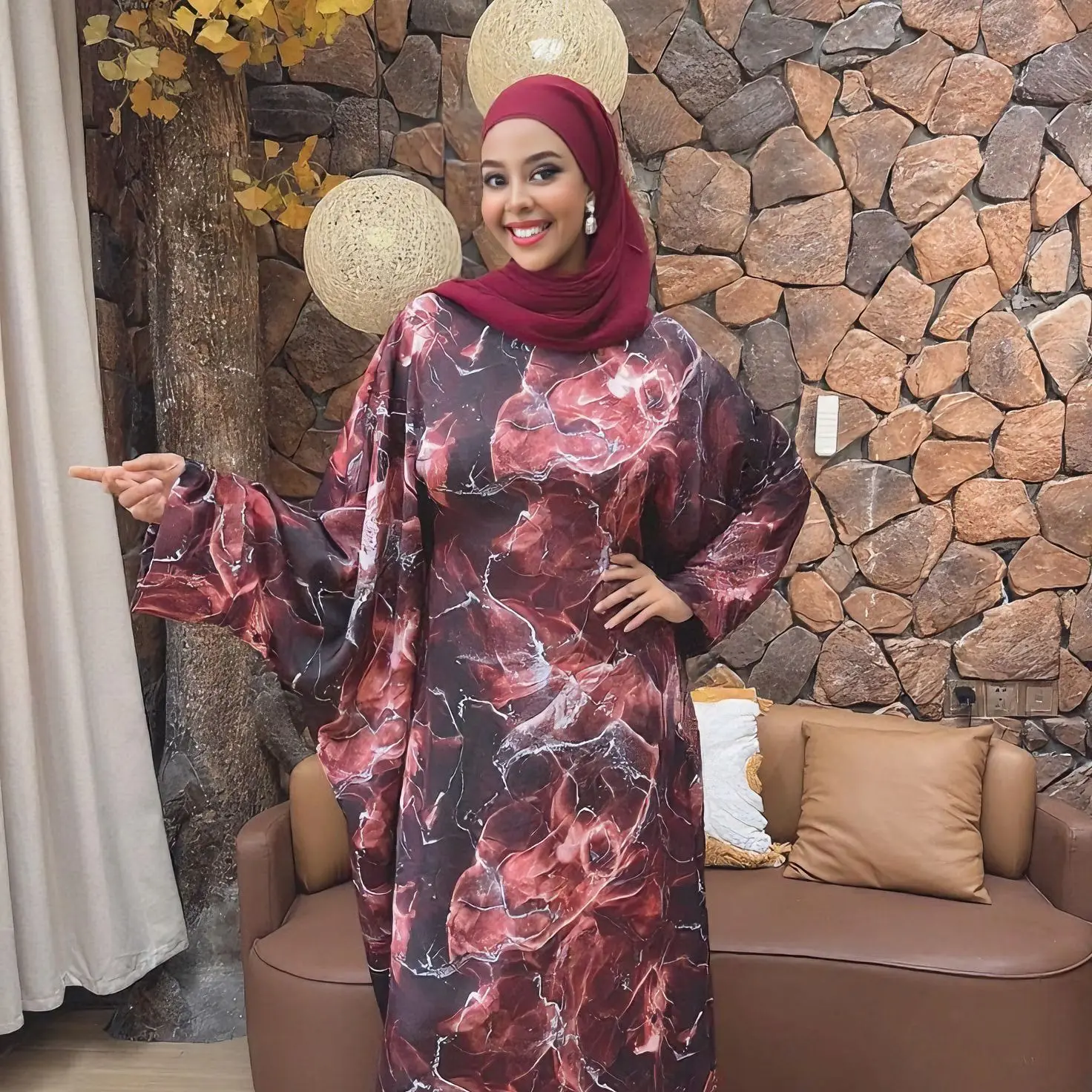 Otoño nueva moda musulmana Abaya vestido Hijab conjunto estilo árabe Dubai Abaya moda impresa Abaya Kaftans vestidos modestos traje