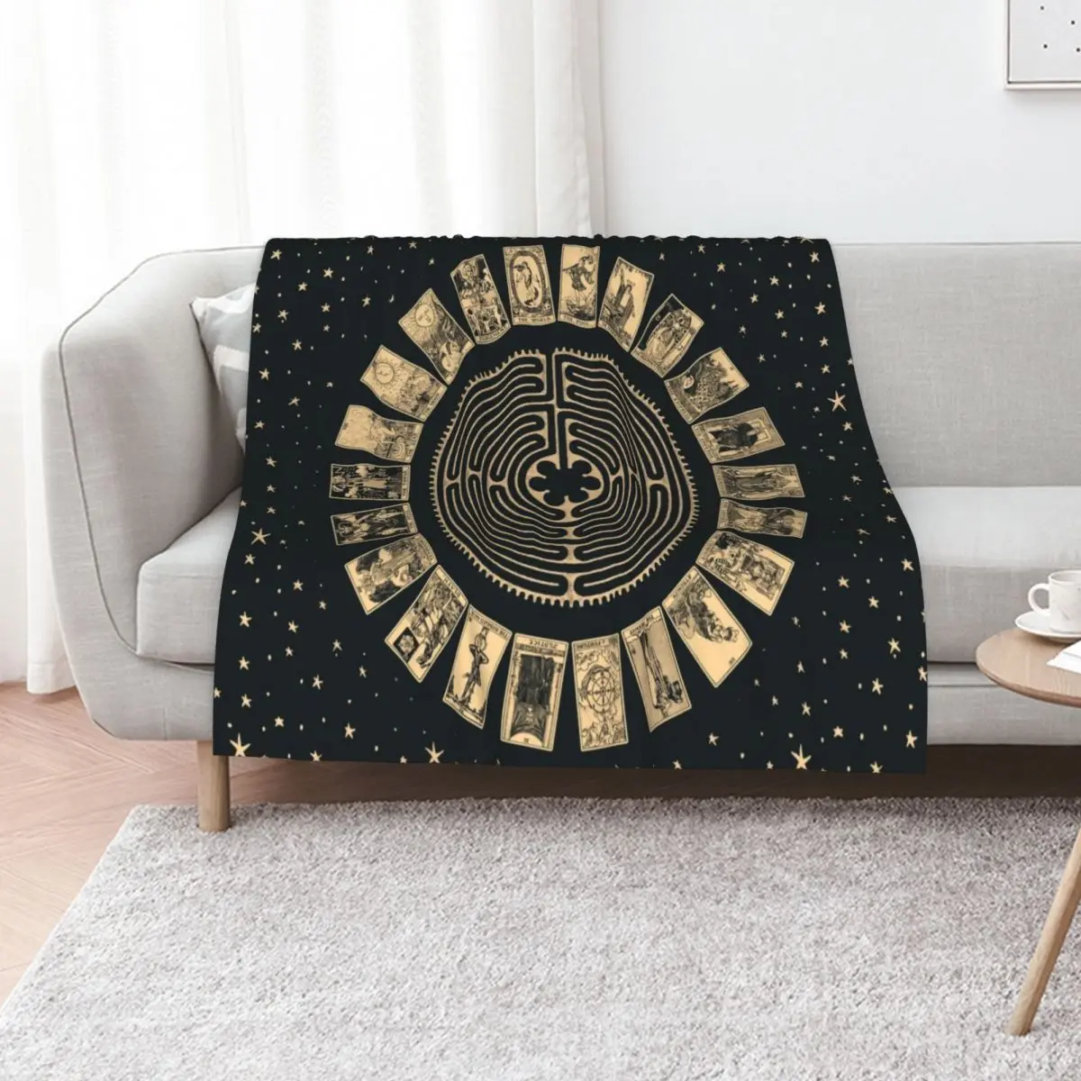 Labyrinth and Tarot Wheel Throw Blanket Soft Cozy Blanket for Pet Kids Adults