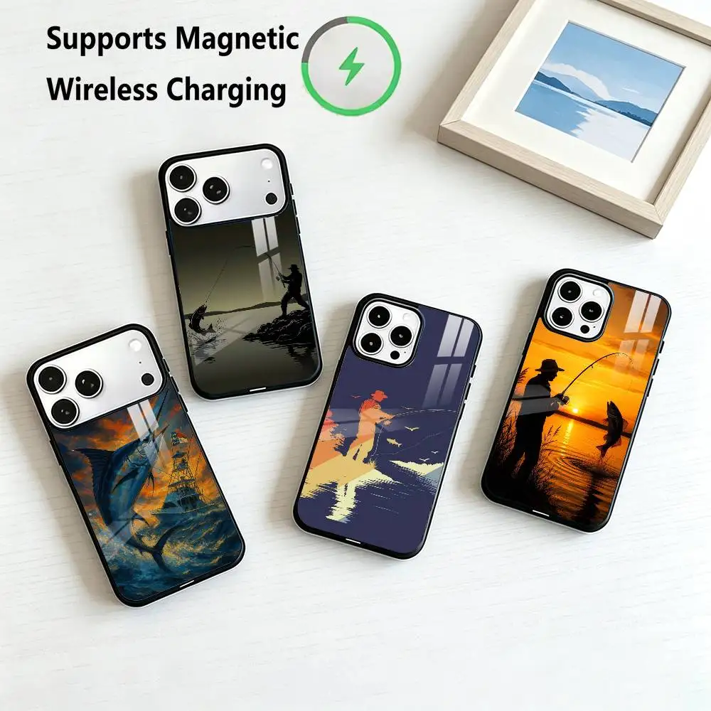 F-Fishing Art T-Theme  Phone Case For iPhone17,16,15,14,13,12,11 Plus,Pro Supports Magnetic Wireless Charging Gift