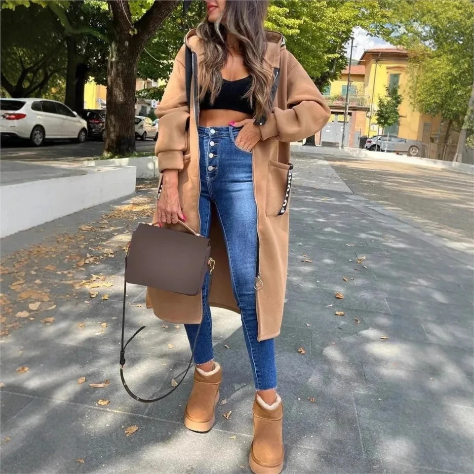 

Casual Hooded Sports Plus Velvet Sweatshirt Women Suit Autumn Winter New Long-sleeved Zipper Female Warm Solid Color Coat