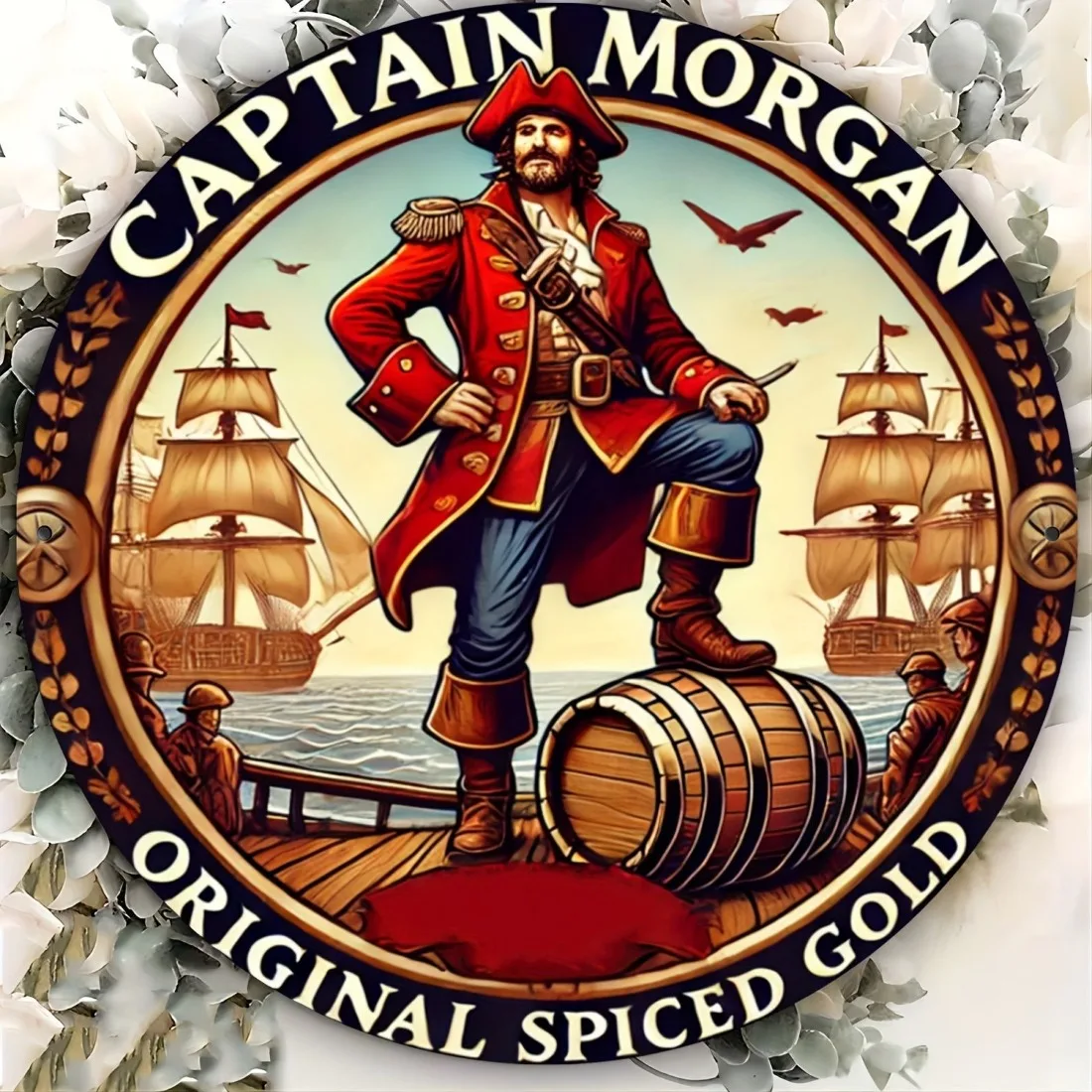 Retro Vintage Metal Sign Captain Morgan Spiced Rum, Wall Hanging Art Decor for Home, Bar and Pub.