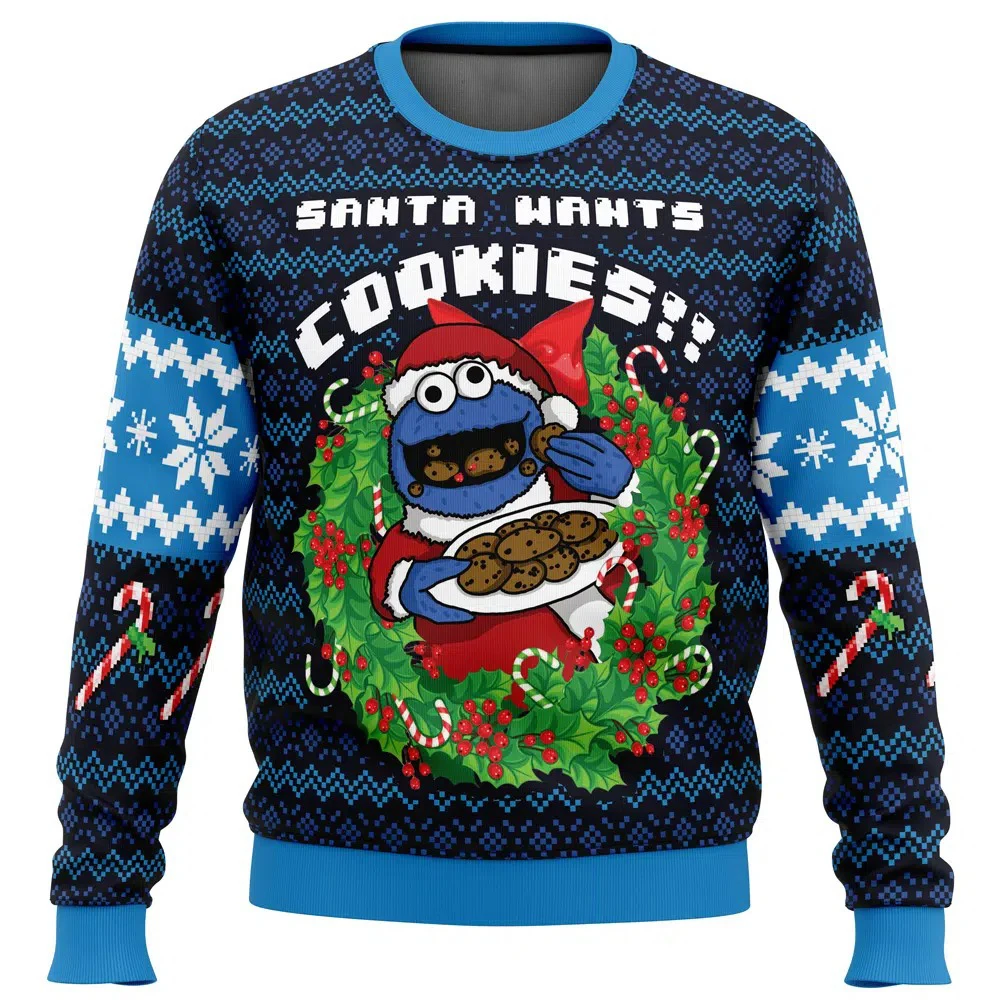 

Santa's Cookies Cookie Monster Ugly Merry Christmas Sweater 2025 New Fashion Men Hoodie Pullover Tops Winter Women Sweatshirt