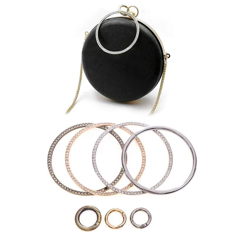 Cadre de poignée de sac à main rond en métal, bracelet en diamant, remplacement de poignée de sac, accessoires de quincaillerie de production de bricolage, 9cm