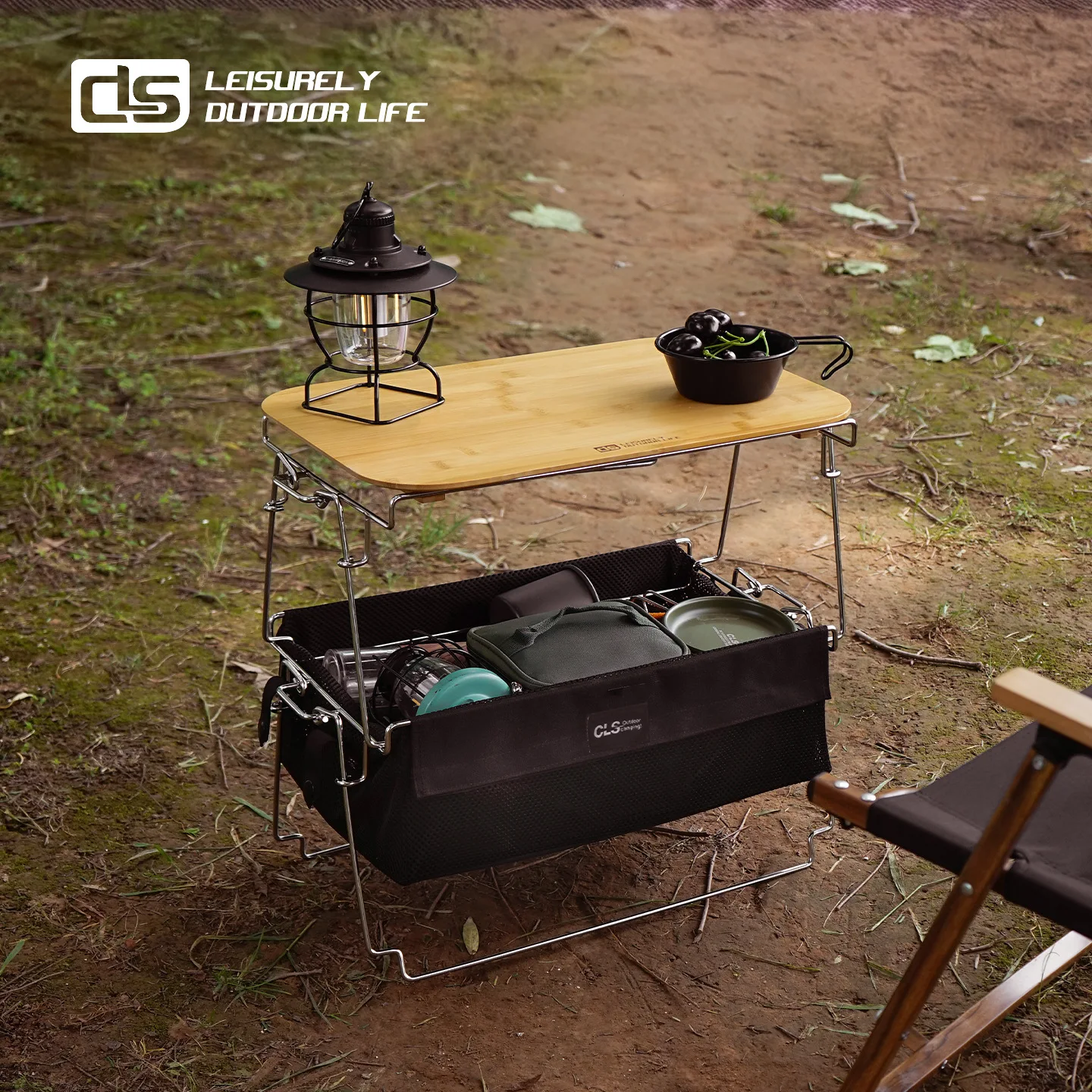Stolik składany mini CLS&NOBANA Outdoor na kemping piknik bambusowy i drewniany przenośny do domu samochodu pojedynczy stolik bambusowy ze stali nierdzewnej