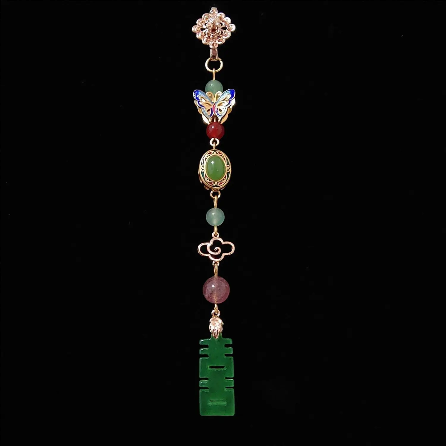 Chinese Style Auspicious Double Happiness Gold Plated Cheongsam Lapel Pendant Vintage Enamel Butterfly Cloud Charm Hanfu Accesso
